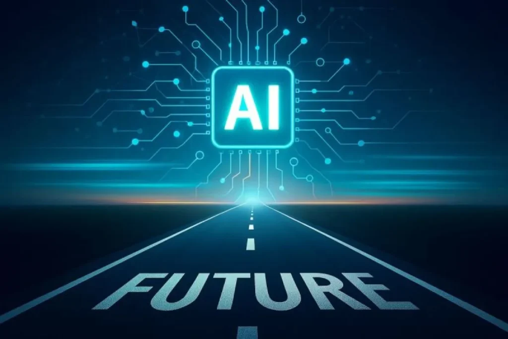 AI illustration and future written in bold font